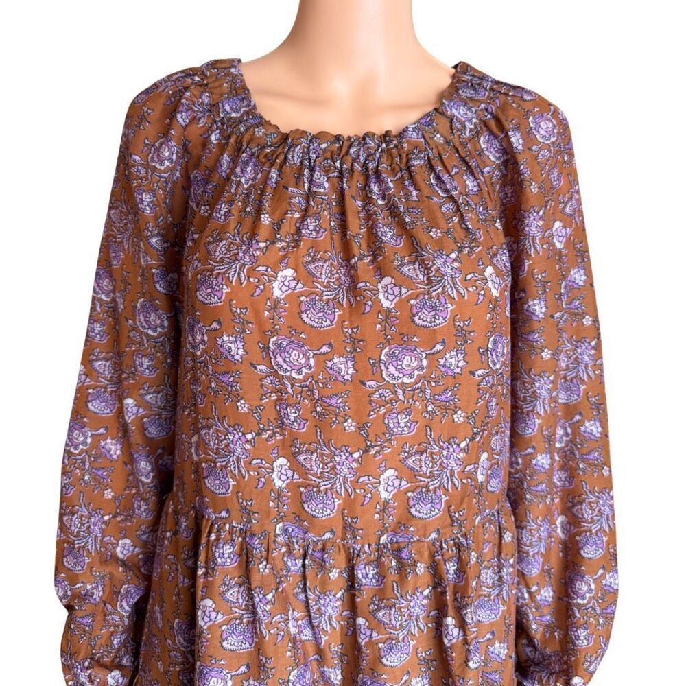 Xirena Lea Dress Small Golden Clover Floral Silk Cotton Peasant Mini Boho Tiered - Picture 3 of 7